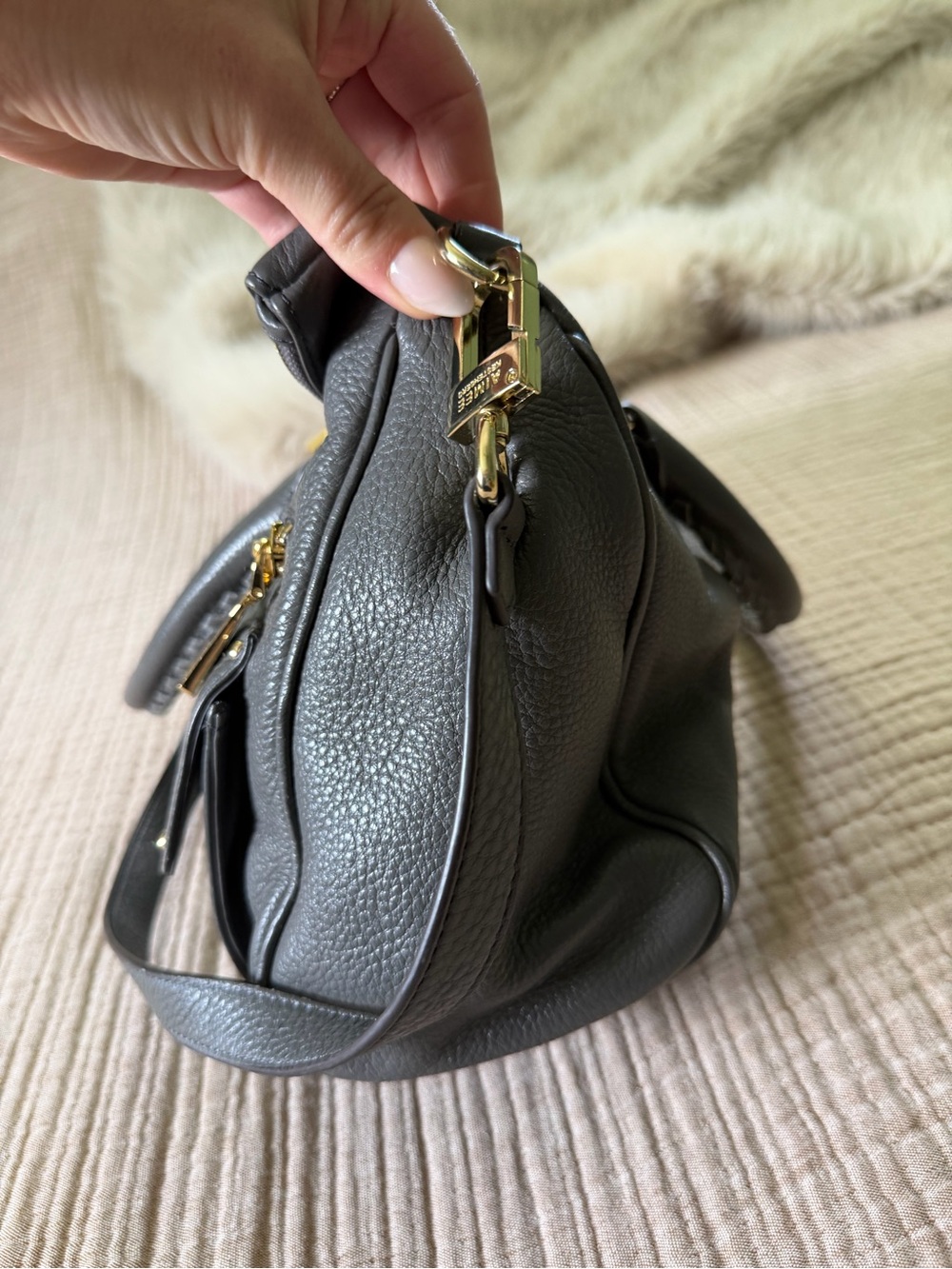 Aimee Kestenberg Soho gray pebbled leather moto zipper bag - Picture 6 of 10